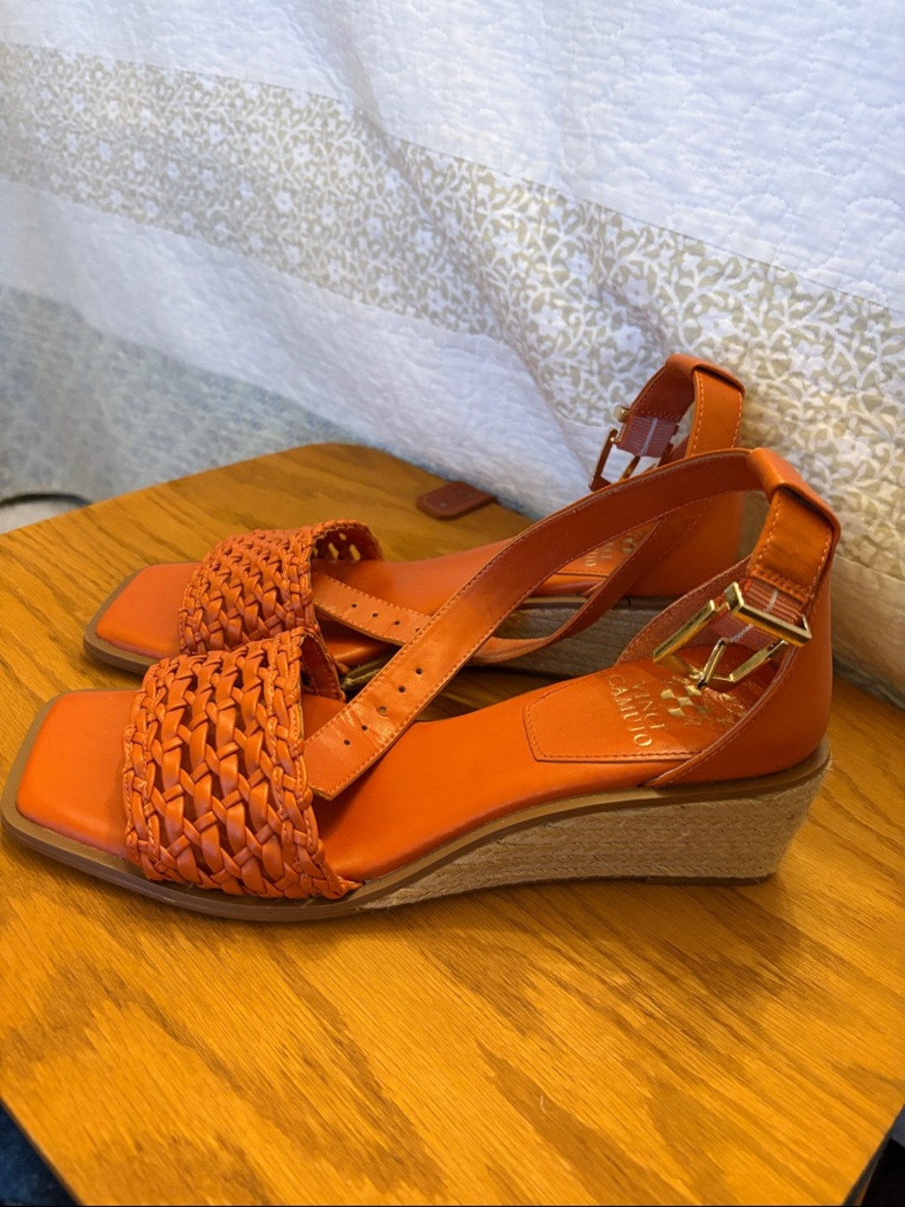Vince Camuto Orange Woven Strap Wedge Sandals - Women's